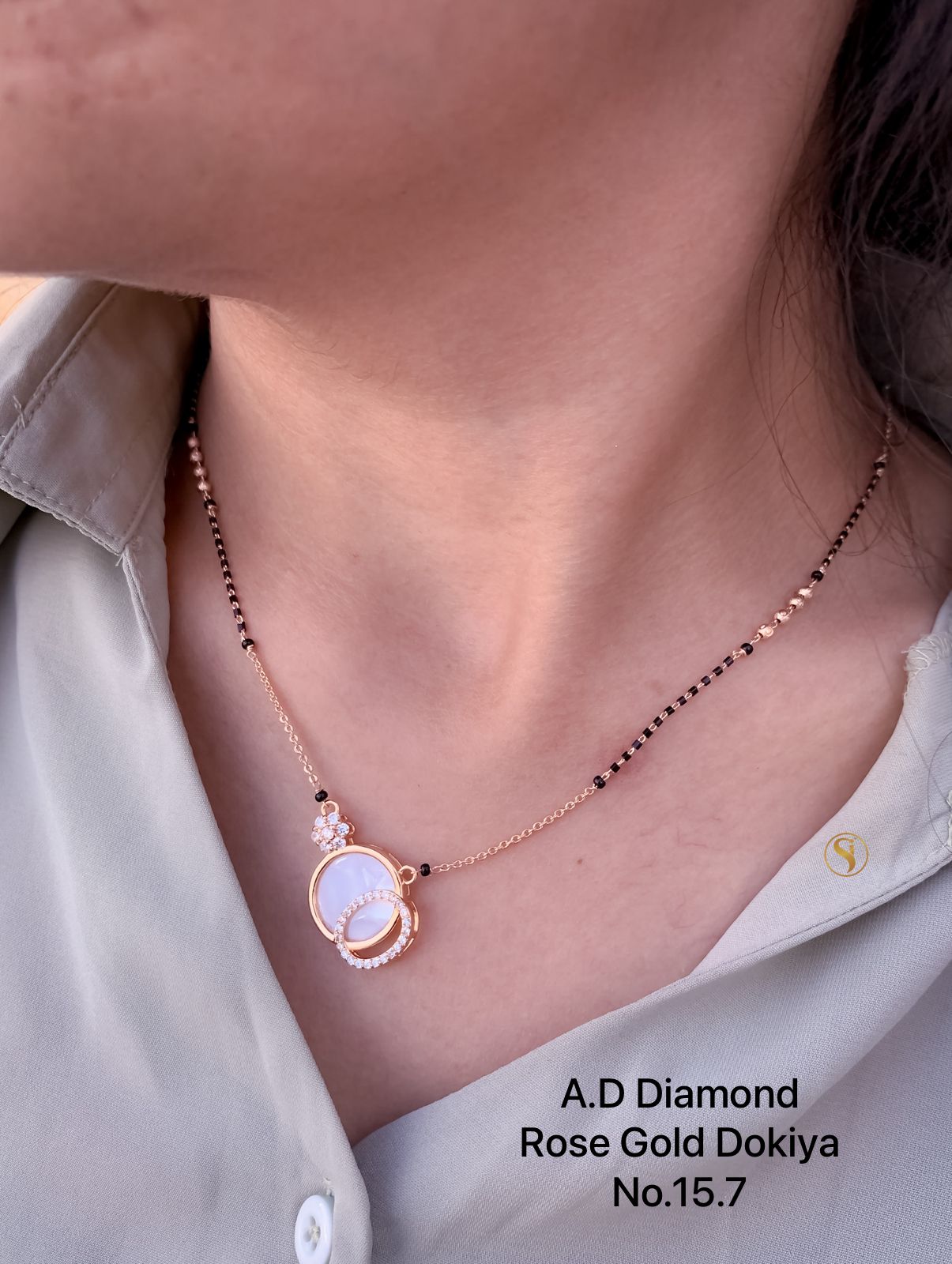AD Diamond Fancy Rose Gold And Silver Dokiya Mangalsutra 7 Wholesale shop In Surat
